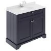 Old London 1000mm Freestanding Vanity Unit with White Marble Top & Twilight Blue Cabinet