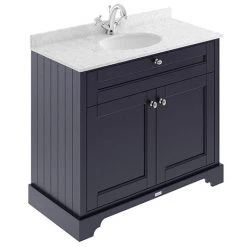Old London 1000mm Freestanding Cabinet with Single Bowl Grey Marble Top - Twilight Blue