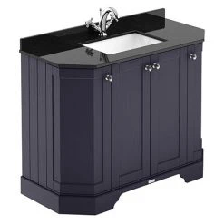 Old London Twilight Blue Art Deco 1000mm Angled Cabinet with Black Marble Basin Top