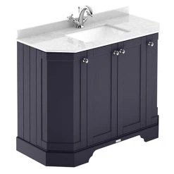 Old London Twilight Blue Art Deco 1000mm Freestanding Vanity Unit with White Marble Basin Top