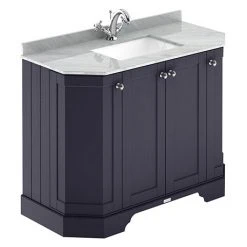 Old London Twilight Blue Art Deco 1000mm Angled Cabinet with Grey Marble Basin Top - Freestanding Vanity Unit