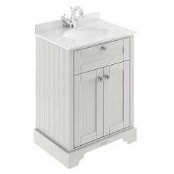 Old London 600mm Freestanding Vanity Unit with Single Bowl & White Marble Top - Timeless Sand
