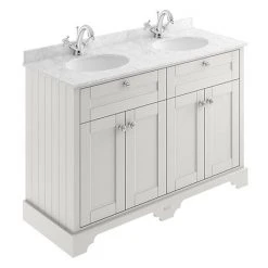 Old London 1200mm Cabinet & Double Bowl Grey Marble Top - Timeless Sand | Double Sink Vanity Unit
