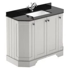 Old London Timeless Sand Art Deco 1000mm Angled Cabinet with Black Marble Basin Top - Freestanding Vanity Unit