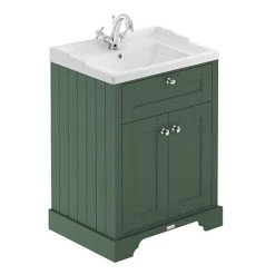 Old London 600mm 2-Door Cabinet & Basin - Hunter Green Freestanding Vanity Unit