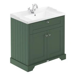 Old London 800mm 2-Door Cabinet & Basin - Hunter Green Freestanding Vanity Unit