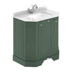 Old London Hunter Green Art Deco 750mm Angled Freestanding Vanity Unit with White Marble Basin Top