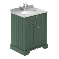 Old London 600mm Freestanding Vanity Unit with Grey Marble Top and Hunter Green Cabinet - Single Bowl