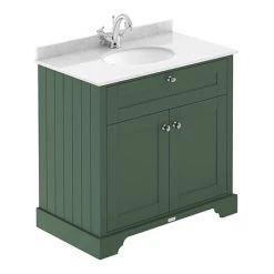 Old London 800mm Freestanding Vanity Unit with Single Bowl White Marble Top - Hunter Green