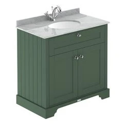 Old London 800mm Freestanding Vanity Unit with Single Bowl and Grey Marble Top - Hunter Green