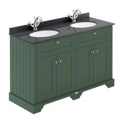 Old London 1200mm Freestanding Vanity Unit with Double Bowl & Black Marble Top - Hunter Green