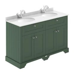Old London 1200mm Freestanding Vanity Unit with Double Bowl White Marble Top - Hunter Green