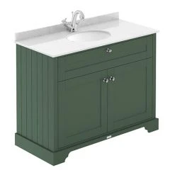 Old London 1000mm Freestanding Vanity Unit with Single Bowl & White Marble Top - Hunter Green