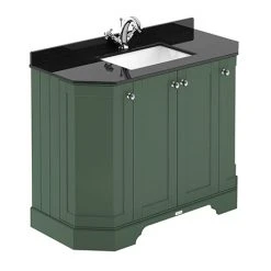 Old London Hunter Green Art Deco 1000mm Angled Cabinet with Black Marble Basin Top - Freestanding Vanity Unit
