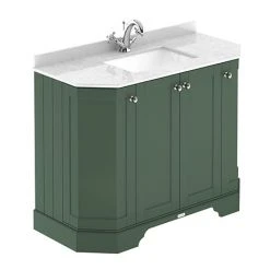 Old London Hunter Green Art Deco 1000mm Freestanding Vanity Unit with White Marble Basin Top