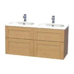 Miller London 120 Wall Hung Four Drawer Vanity Unit with Double Basin - Oak | Modern Bathroom Storage Solution
