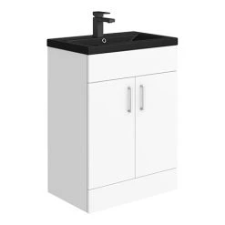 Toreno 600 Freestanding Vanity Unit - High Gloss White with Matt Black Mid Edged Basin