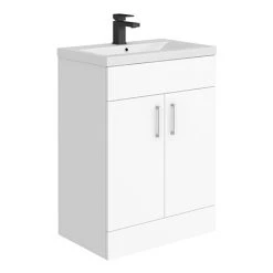 Toreno 600 Basin Unit - High Gloss White with Matt Grey Mid Edged Basin | Freestanding Vanity Unit