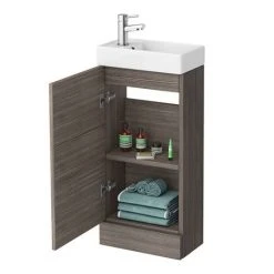 Milan W400 x D222mm Grey Avola Effect Compact Floor Standing Basin Unit | Freestanding Vanity Unit -Vanity Units Shop MIL003 d4 460