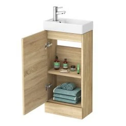 Milan W400 x D222mm Natural Oak Effect Compact Floor Standing Basin Unit | Cloakroom Vanity Unit 7 Milan W400 x D222mm Natural Oak Effect Compact Floor Standing Basin Unit | Cloakroom Vanity Unit -Vanity Units Shop MIL005 d2 460