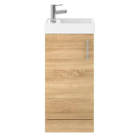 Milan W400 x D222mm Natural Oak Effect Compact Floor Standing Basin Unit | Cloakroom Vanity Unit 3 Milan W400 x D222mm Natural Oak Effect Compact Floor Standing Basin Unit | Cloakroom Vanity Unit - Image 3