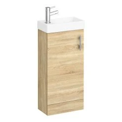 Milan W400 x D222mm Natural Oak Effect Compact Floor Standing Basin Unit | Cloakroom Vanity Unit