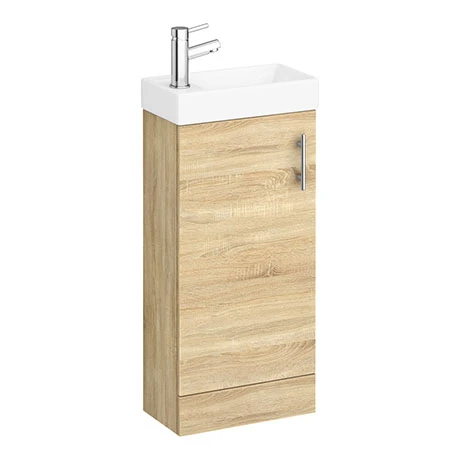Milan W400 x D222mm Natural Oak Effect Compact Floor Standing Basin Unit | Cloakroom Vanity Unit 1 Milan W400 x D222mm Natural Oak Effect Compact Floor Standing Basin Unit | Cloakroom Vanity Unit
