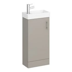 Milan W400 x D222mm Stone Grey Compact Floor Standing Basin Unit | Freestanding Vanity Unit