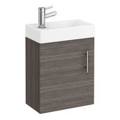 Milan W400 x D222mm Grey Avola Effect Compact Wall Hung Basin Unit | Modern Bathroom Vanity