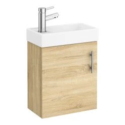 Milan W400 x D222mm Natural Oak Effect Compact Wall Hung Basin Unit | Stylish Bathroom Furniture