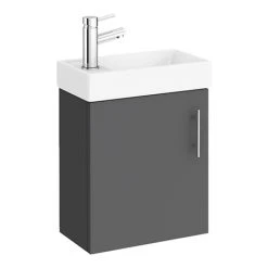 Milan W400 x D222mm Gloss Grey Compact Wall Hung Basin Unit - Modern & Space-Saving Design