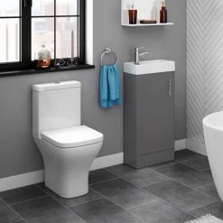 Milan Bathrooms W400 x D222mm Gloss Grey Freestanding Basin Unit | Compact Floor Standing Vanity -Vanity Units Shop MIL014 d3 460
