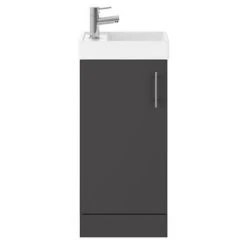 Milan Bathrooms W400 x D222mm Gloss Grey Freestanding Basin Unit | Compact Floor Standing Vanity -Vanity Units Shop MIL014 nd1 460