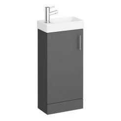 Milan Bathrooms W400 x D222mm Gloss Grey Freestanding Basin Unit | Compact Floor Standing Vanity