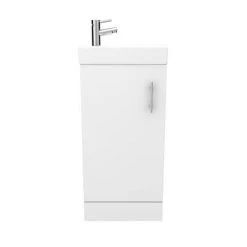 Milan Small Freestanding Vanity Unit - Gloss White | W400 x D222mm | Compact Bathroom Storage -Vanity Units Shop MILFSGW n d1 460