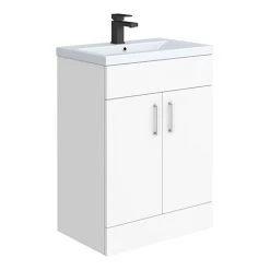 Toreno 600 Basin Unit - High Gloss White with Matt Blue Mid Edged Basin | Freestanding Vanity Unit