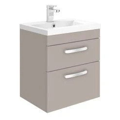 Modern 500mm Matt Stone Grey 2 Drawer Wall Hung Vanity Unit | Victorian Plumbing