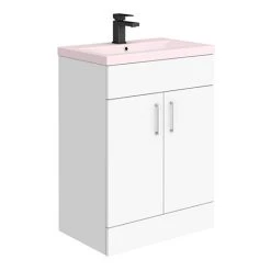 Toreno 600 Freestanding Basin Unit - High Gloss White with Matt Pink Mid Edged Basin