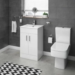 Toreno White 500mm Freestanding Vanity Unit - Flat Packed, Modern Bathroom Storage -Vanity Units Shop MV500FP d2 460