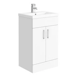 Toreno 500mm Modern High Gloss White Freestanding Vanity Unit with Mid Edged Basin