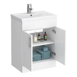 Toreno 600mm Modern High Gloss White Freestanding Vanity Unit with Mid Edged Basin -Vanity Units Shop MVME600 detail1 460