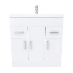 Toreno 800mm Freestanding Vanity Unit - Modern High Gloss White with Mid Edged Basin -Vanity Units Shop MVME800 D4 460