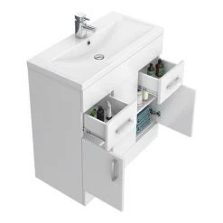 Toreno 800mm Freestanding Vanity Unit - Modern High Gloss White with Mid Edged Basin -Vanity Units Shop MVME800 d3 460