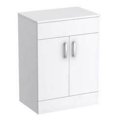 Toreno 605mm Gloss White Floor Standing Vanity Unit with Chrome Handles – Freestanding Bathroom Countertop