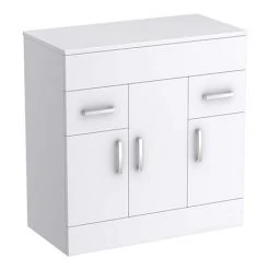 Toreno 805mm Floor Standing Countertop Vanity Unit in Gloss White with Chrome Handles | Freestanding Bathroom Vanity