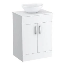 Toreno Countertop Vanity Unit - Gloss White with Chrome Handles - 605mm inc. Basin