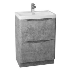 Monza Concrete Effect 600mm Wide Floor Standing Vanity Unit - Modern Freestanding Bathroom Storage