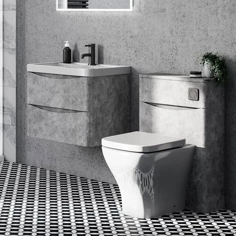 Monza Concrete Effect 600mm Wall Mounted Vanity Unit - Modern Wall Hung Bathroom Storage 2 Monza Concrete Effect 600mm Wall Mounted Vanity Unit - Modern Wall Hung Bathroom Storage - Image 2