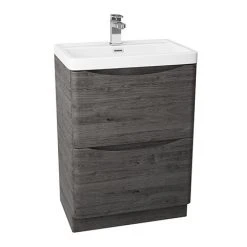 Monza Graphite Oak 600mm Wide Floor Standing Vanity Unit | Freestanding Bathroom Furniture