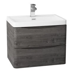 Monza Graphite Oak 600mm Wide Wall Mounted Vanity Unit | Modern Bathroom Storage Solution